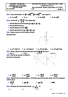 Đề kiểm tra học kỳ I môn Toán Lớp 12 - Mã đề 112 - Năm học 2019-2020 - Trường THPT Tân Hiệp